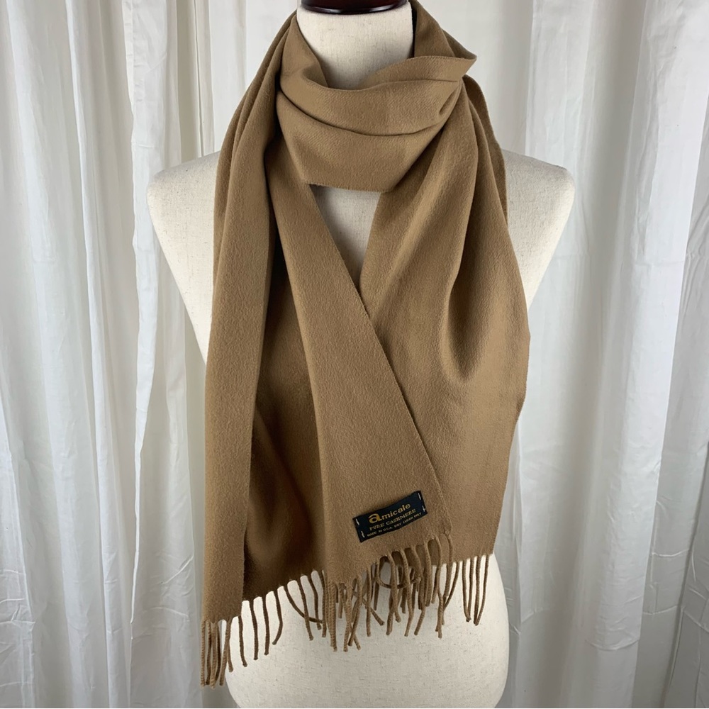 Amicale 100% Cashmere Camel Tan Scarf 
Made in USA